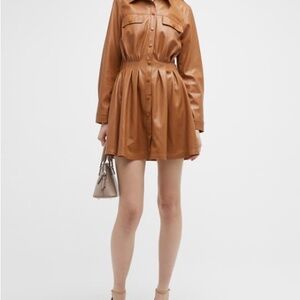 Alice and Olivia Malina Faux Leather Shirt Dress NWT Small Camel Color